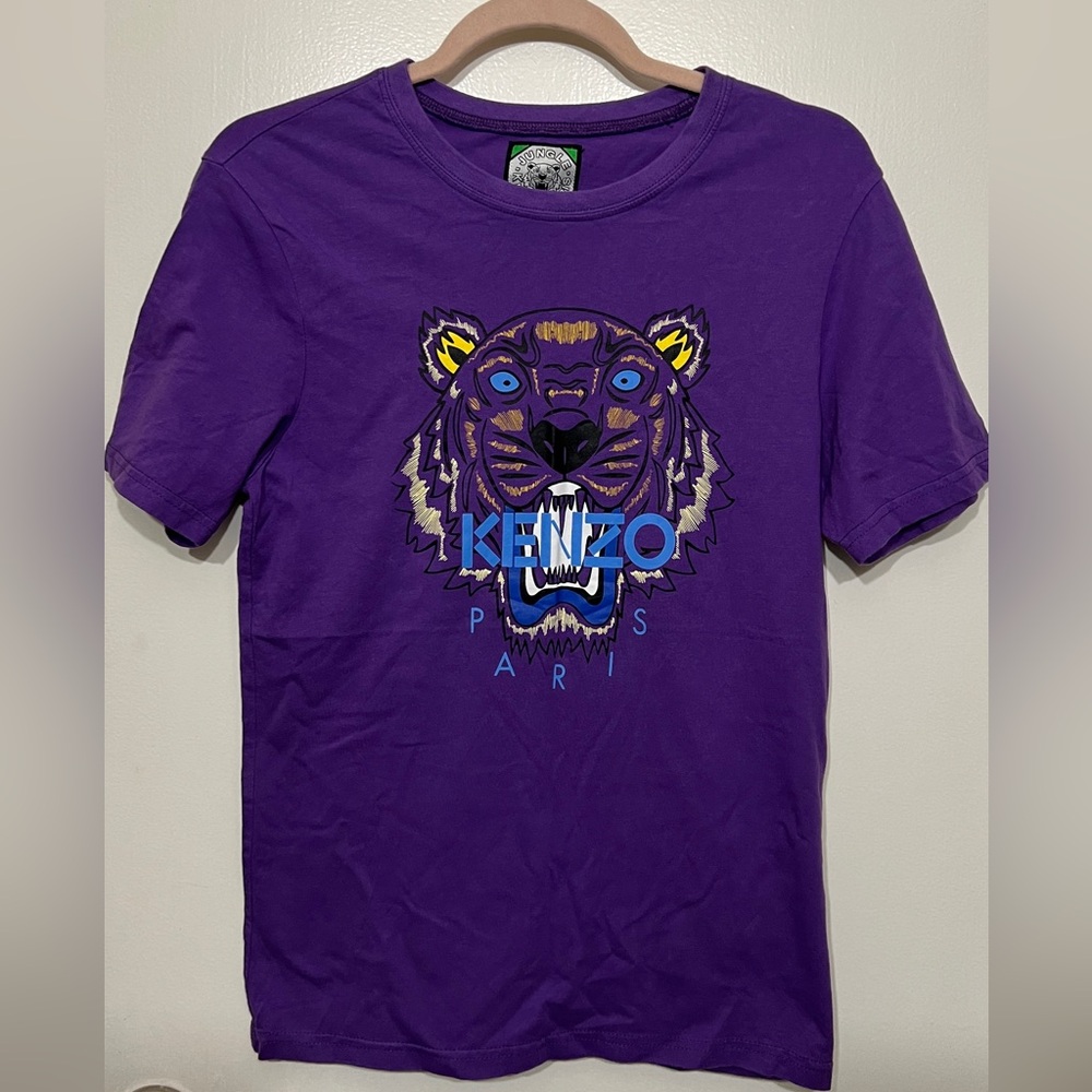 KENZO Paris Tiger Graphic T-Shirt Purple Mens M Jungle Logo Designer Tee